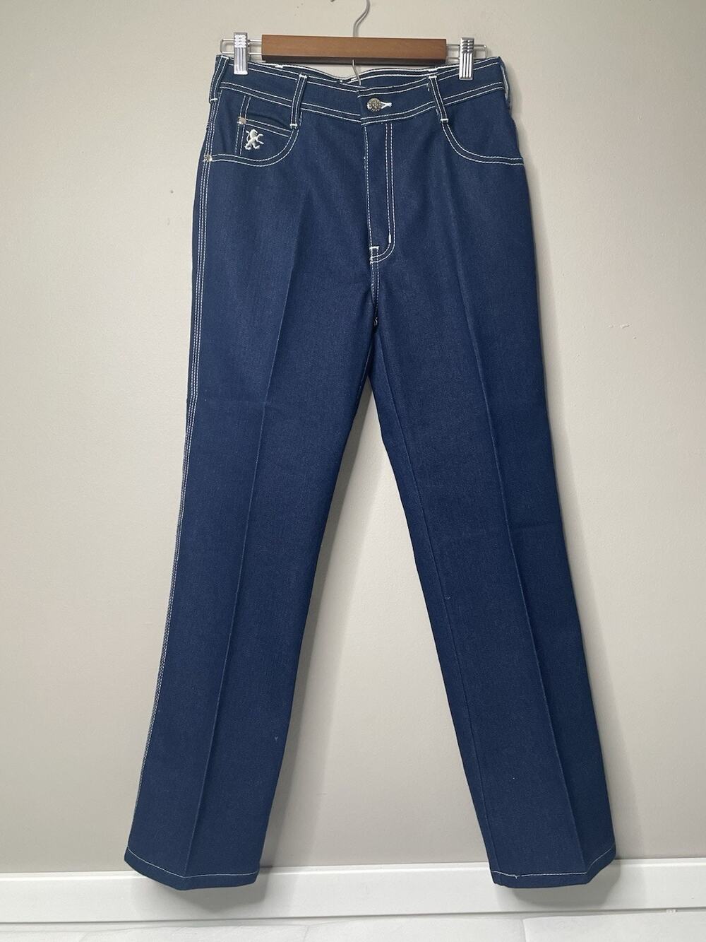 Vintage 80s Braxton Jeans Mens 30L Dark Wash High Rise Embroidered Retro Disco